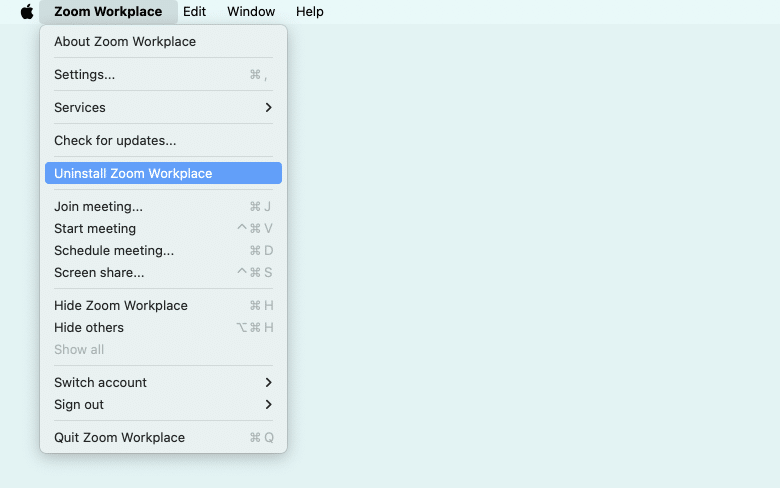 Uninstall Zoom option in the menu