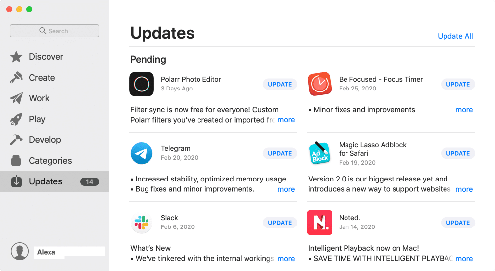 App Store window with Updates tab