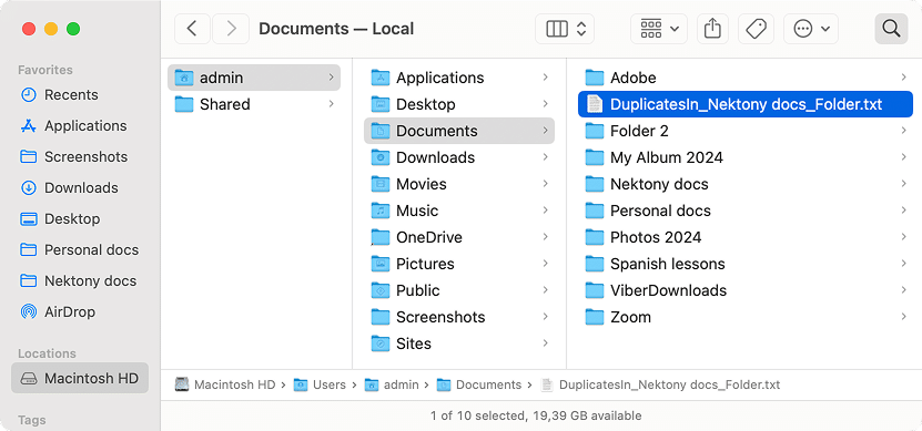 Finder window showing the file with the list of duplicates