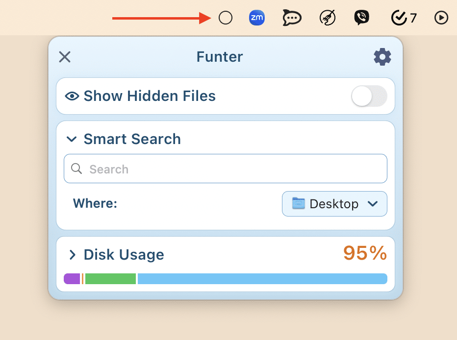Funter applications in the menu bar