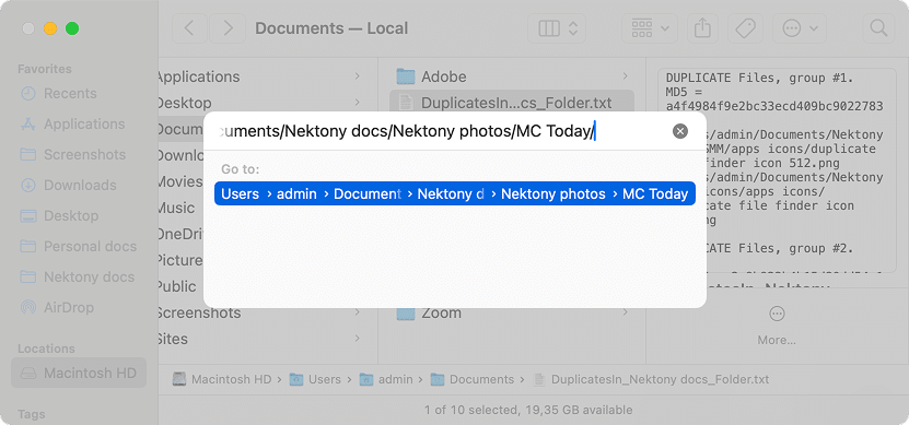 Access files using the Go to Folder box