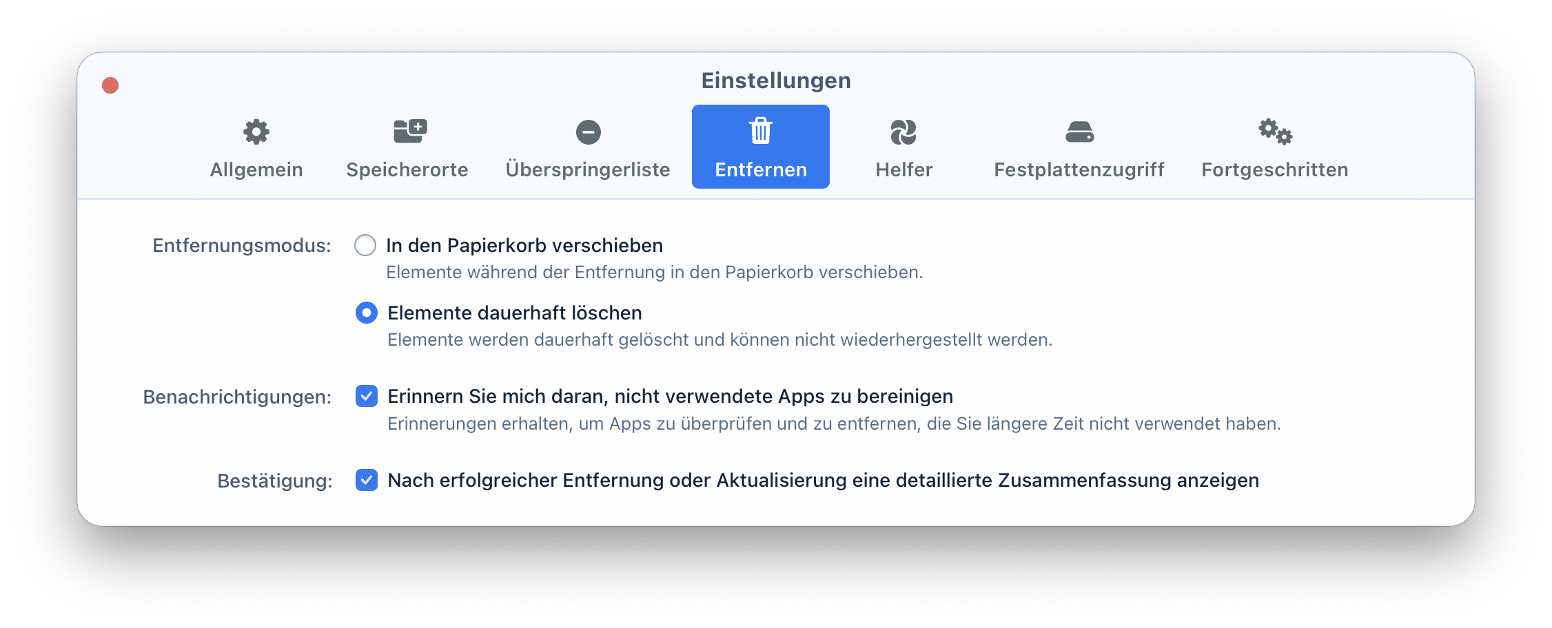 removal preferences in App Cleaner & Uninstaller