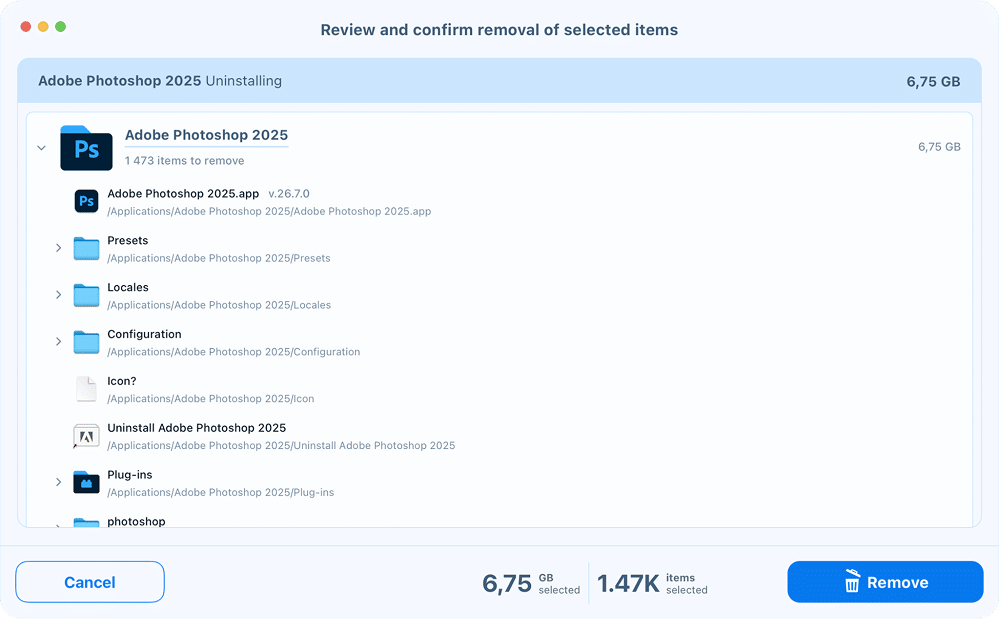 Removal confirmation window in App Cleaner & Uninstaller