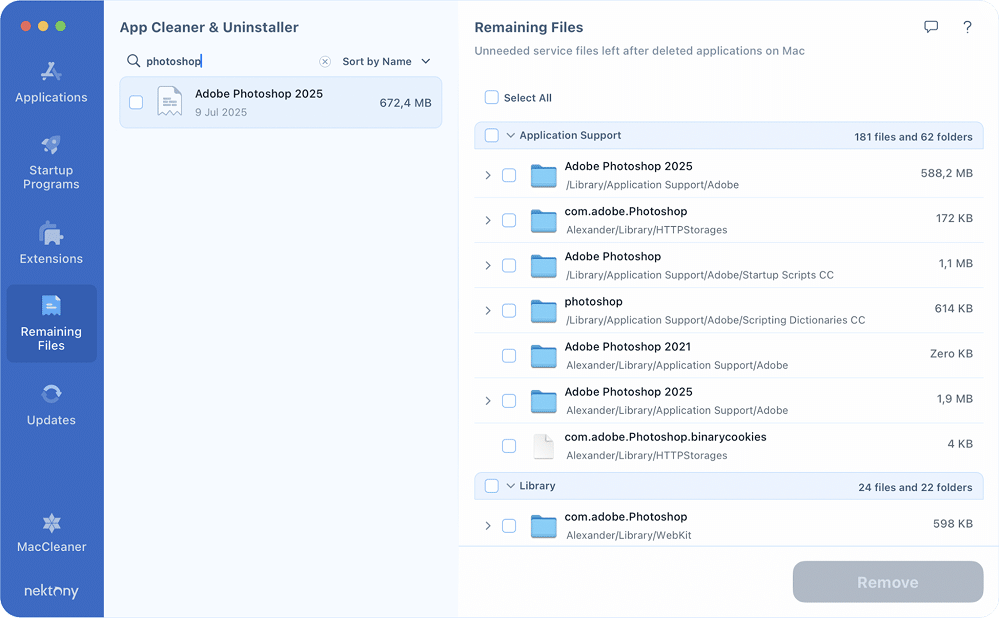 Files remaining after Photoshop app removal