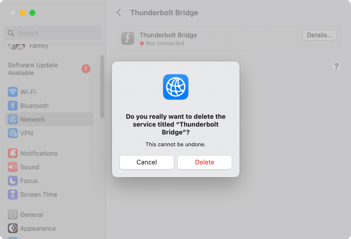 Deleting Thunderbolt Bridge