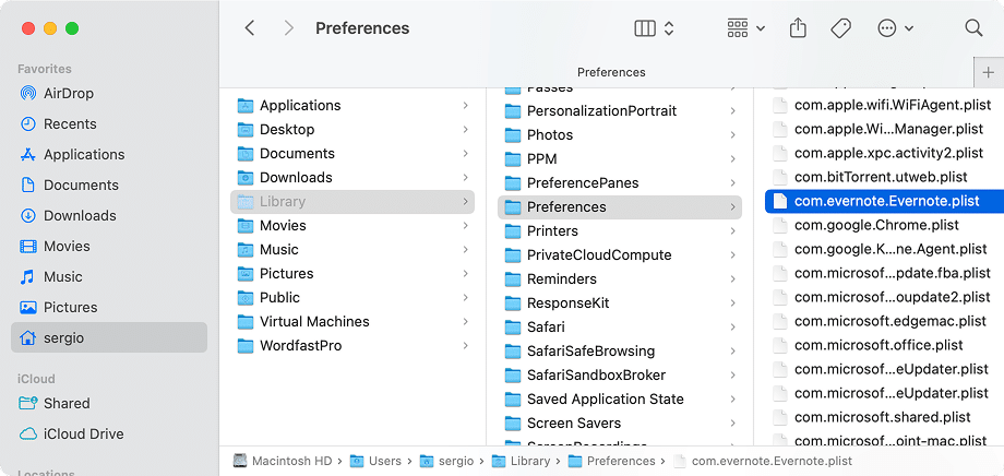 Evernote Preferences files