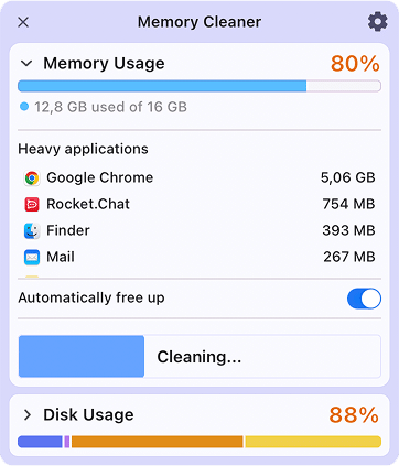 Memory Cleaner windows showing the RAM clearing process