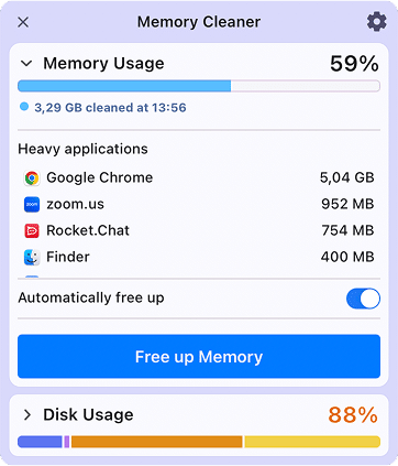Memory Cleaner windows showing the RAM clearing process