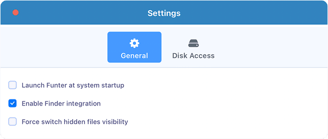 Funter's preferences window
