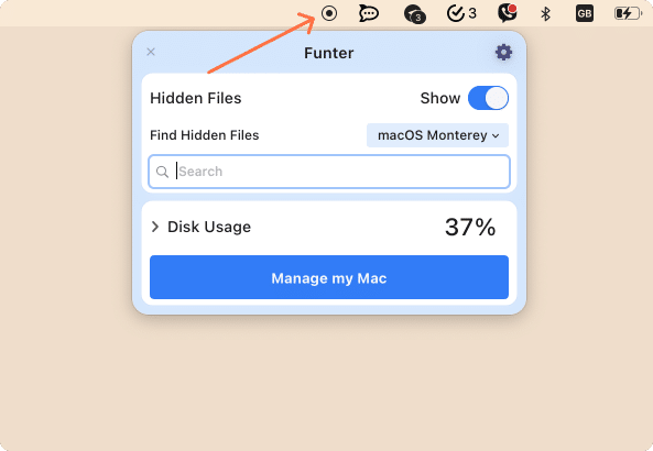 Funter applications in the menu bar