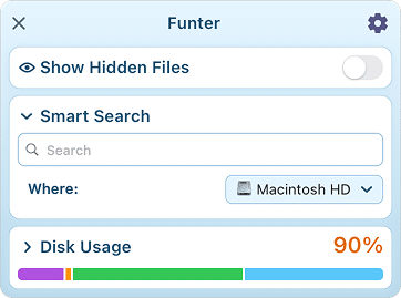 Use Funter to show and find hidden files Funter window