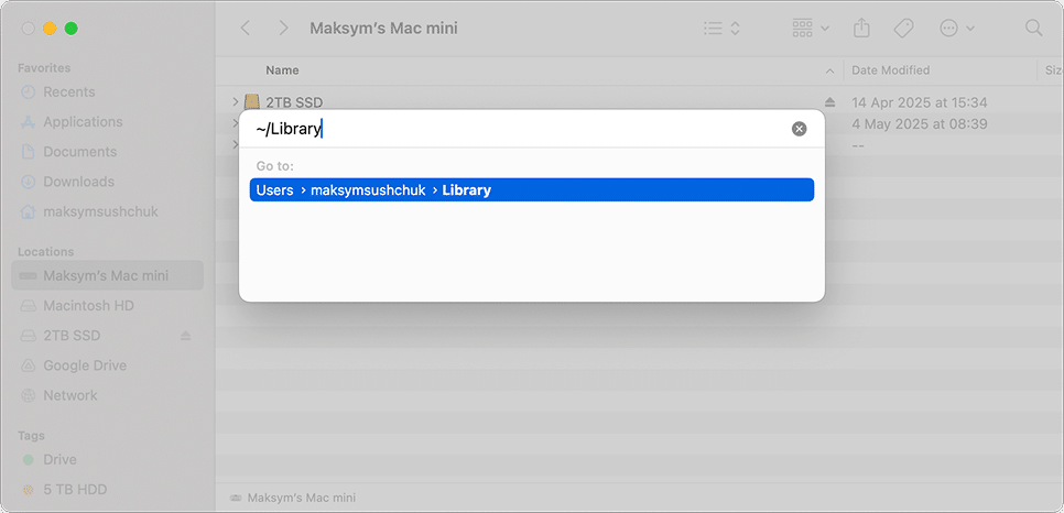 the Go to folder dialog in Finder