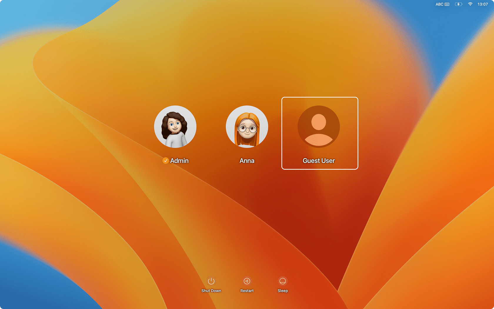 Mac login screen