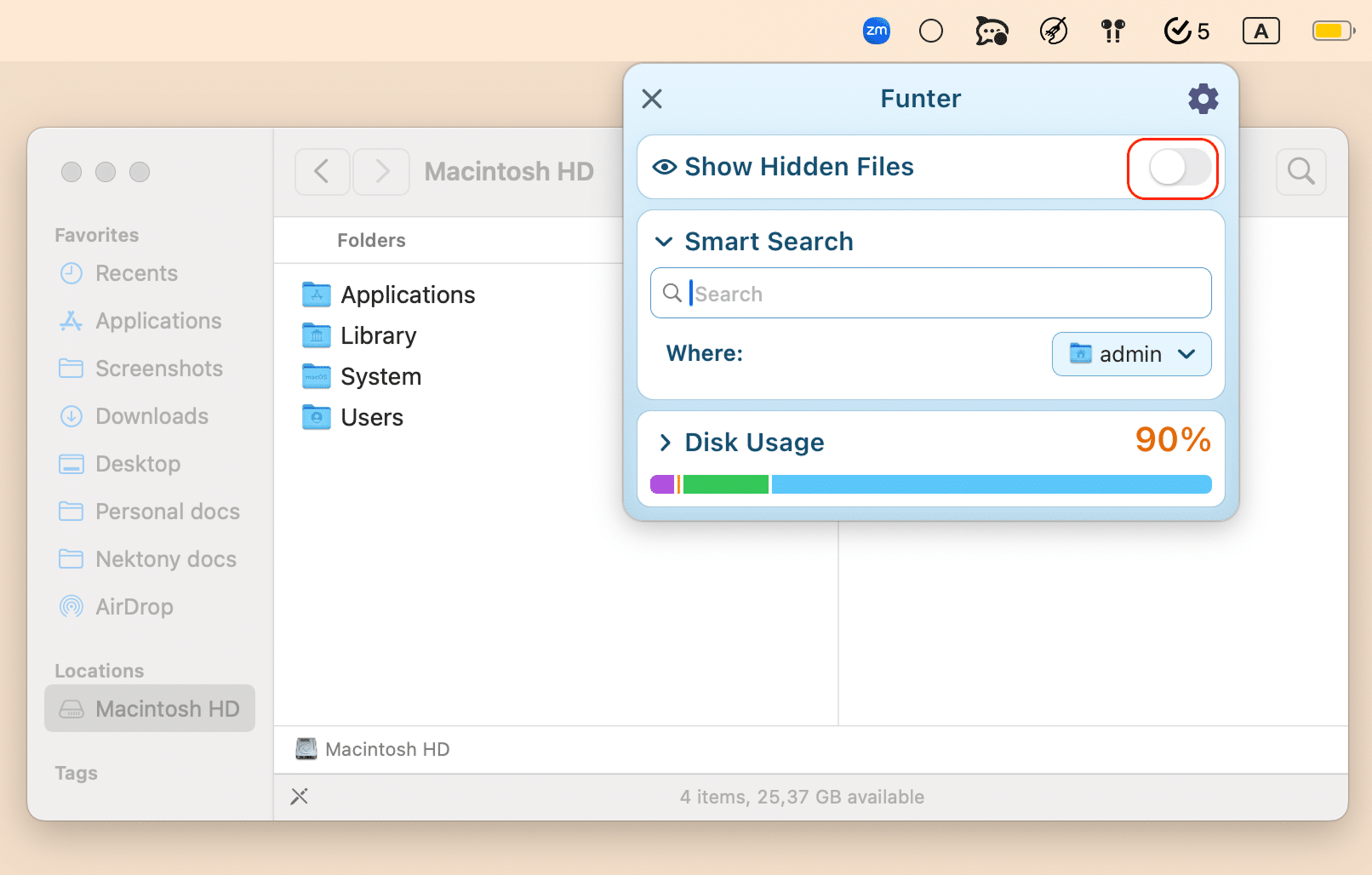 Funter app window