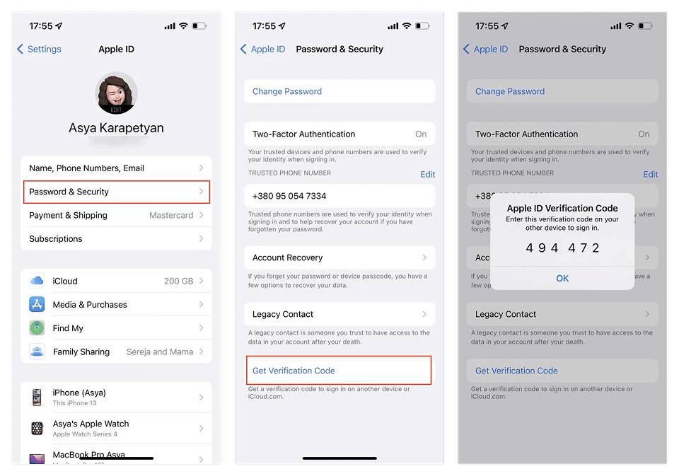 Apple ID verificatio code on iPhone