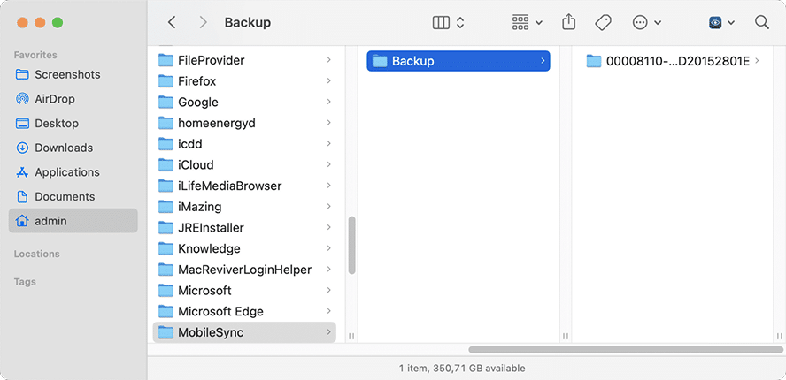 Library folder showing iOS files