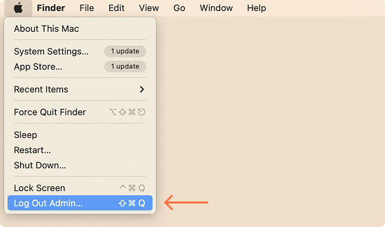 Apple menu showing the Log Out option