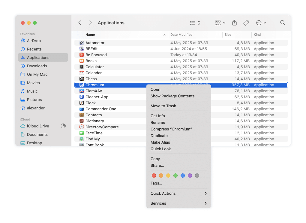 Chromium in the Applications folder