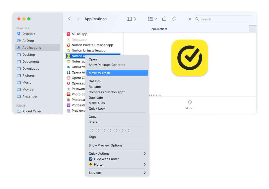 Norton app in the Applications folder