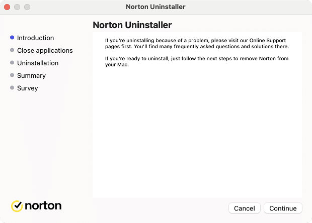 Norton Uninstaller initiated