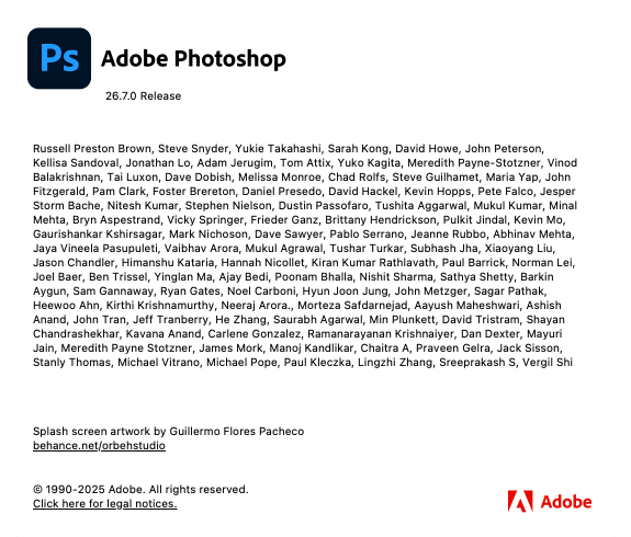 Adobe`s About Screen