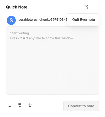 Evernote icon menu