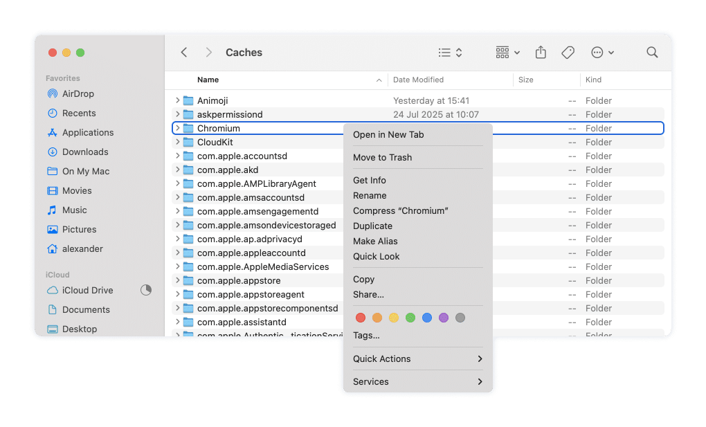 Chromium Caches in Finder