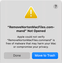 Warning RemoveNortonMacFiles.command Not Opened