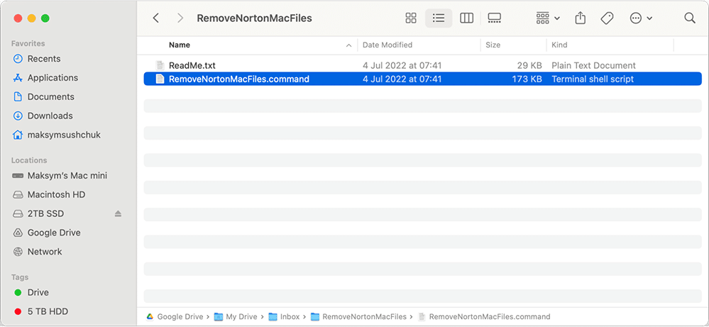 The contents of RemoveNortonMacFiles.zip archive