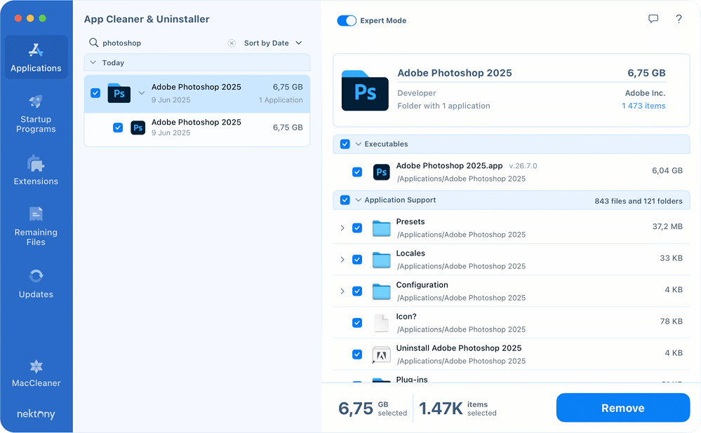 Adobe Photoshop 2025 in App Cleaner & Uninstaller