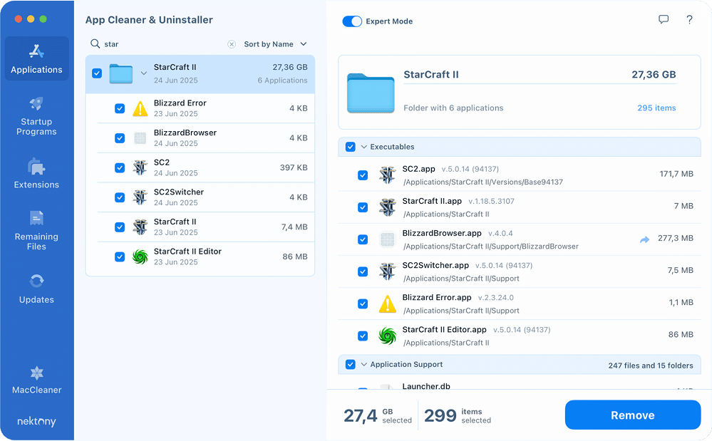 Uninstalling StarCraft2 with App Cleaner & Uninstaller
