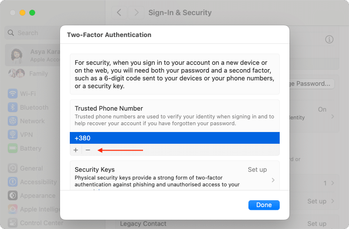  List of trusted phone numbers for two-factor-authentication
