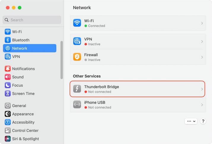 System Settings showing Network