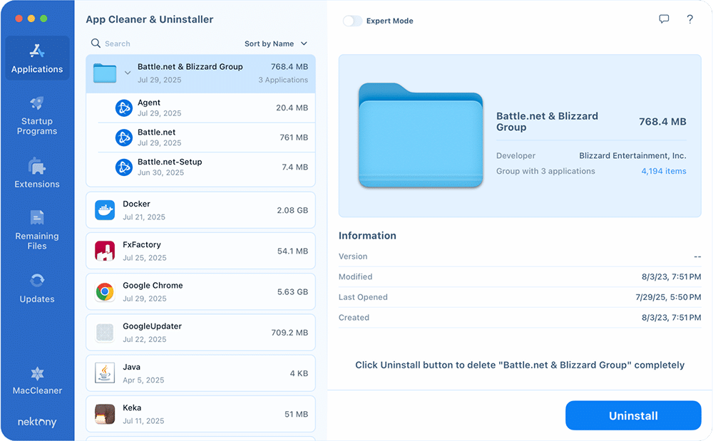 Uninstalling Battle.net with App Cleaner & Uninstaller