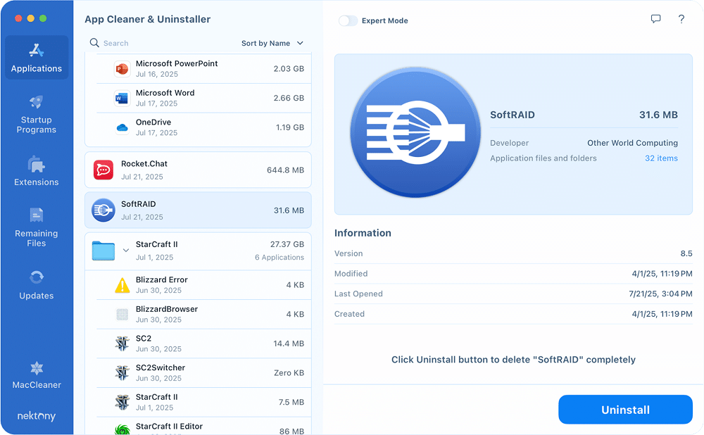 Uninstalling SoftRAID with App Cleaner & Uninstaller