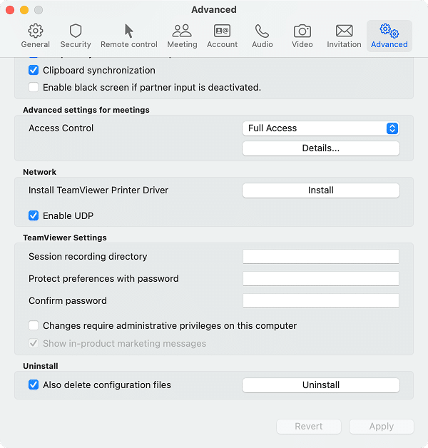 TeamViewer settings window