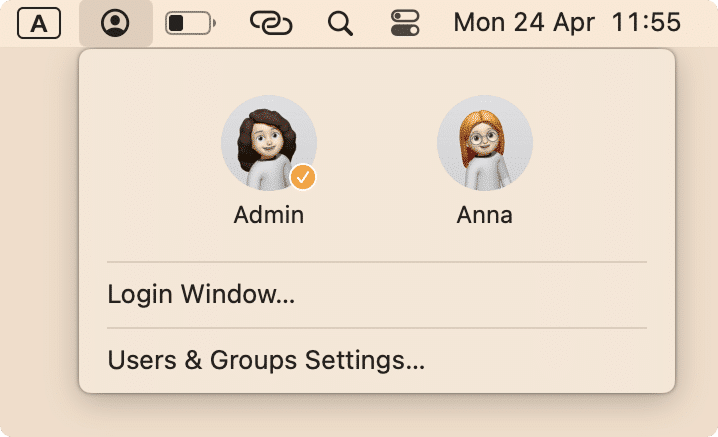 user swithing menu