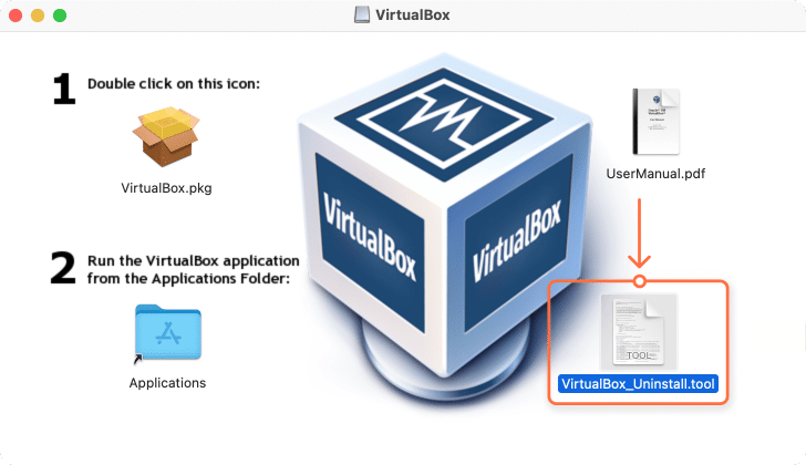 VirtualBox window showing the uninstall tool