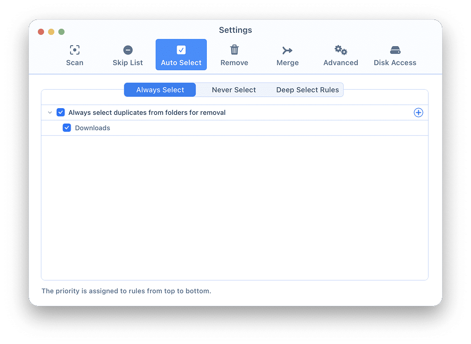 Always select duplicate in folders option
