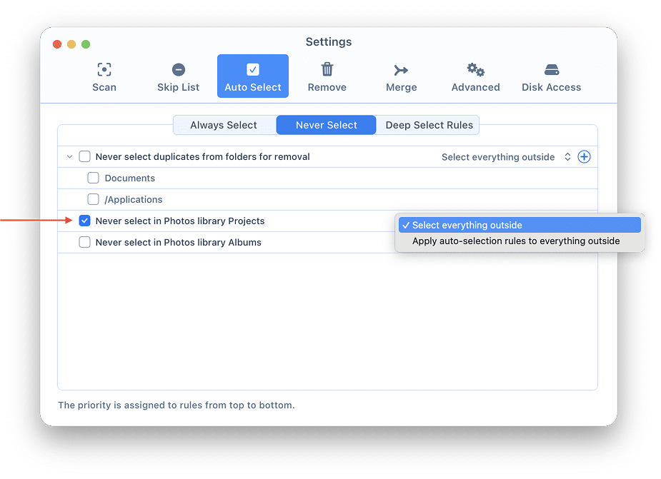 Duplicate File Finder Auto select rules for Photo Library Projects