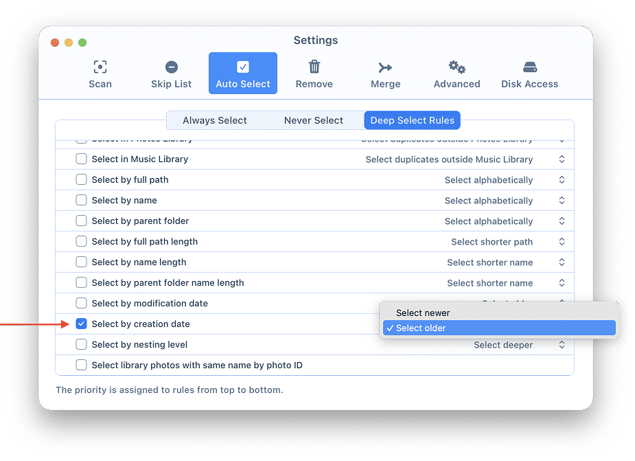 Duplicate finder creation date rule