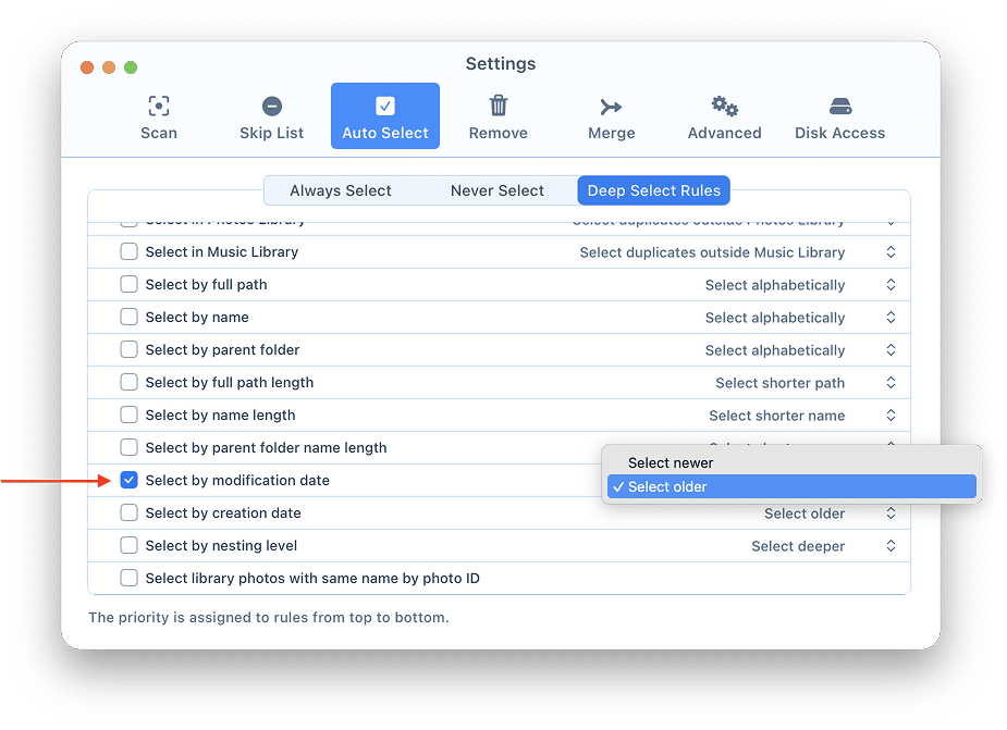 Duplicate finder modification date rule