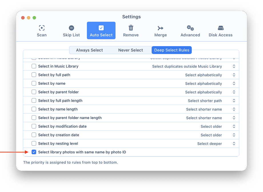 Duplicate finder settings showing the same name rule
