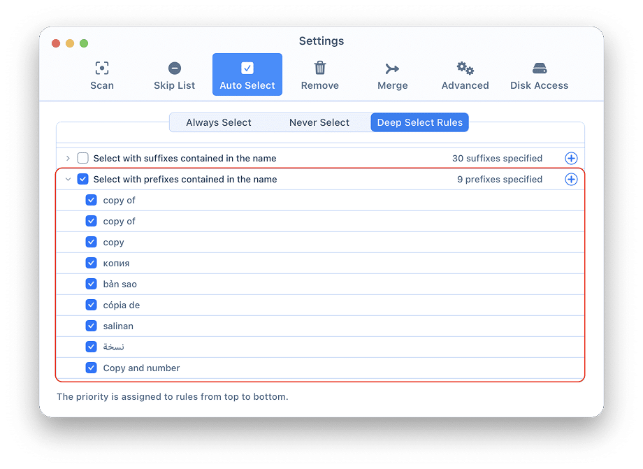 Duplicate finder prefixes rule