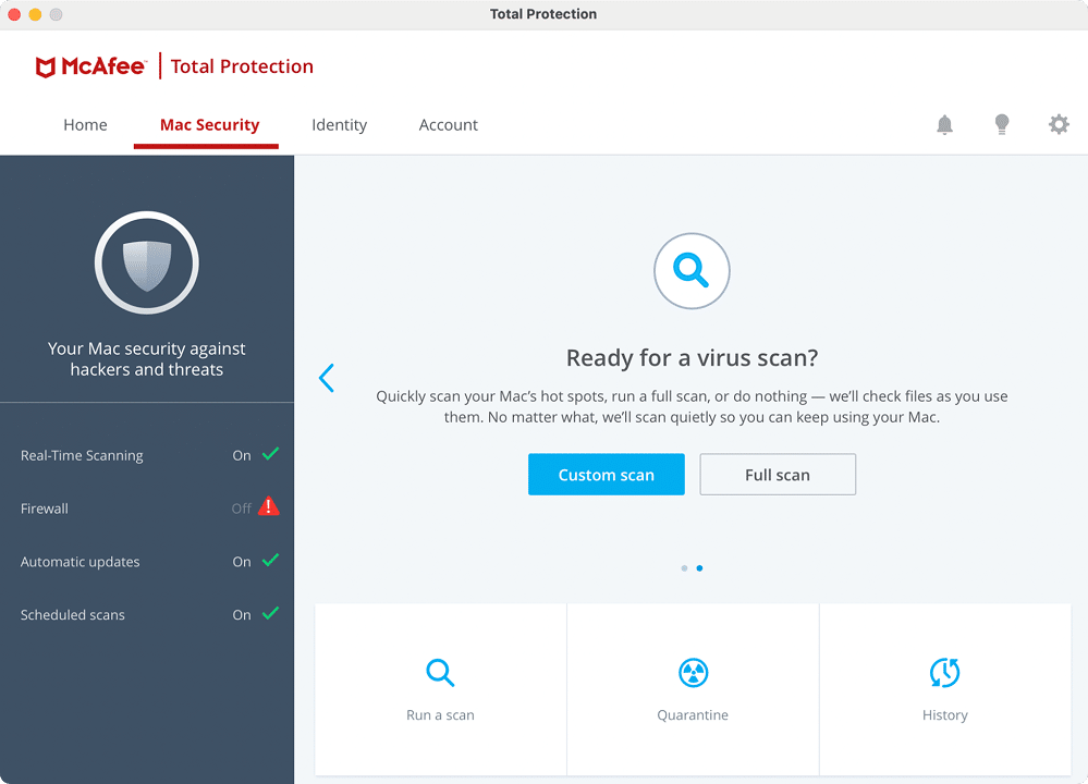 A screenshot of McAfee Total Protection for Mac