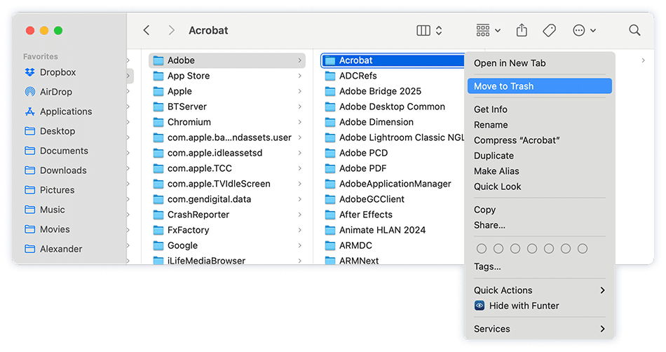 the Acrobat folder in /Library/Application Support/Adobe