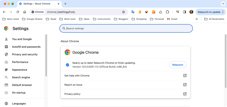 Google settings window