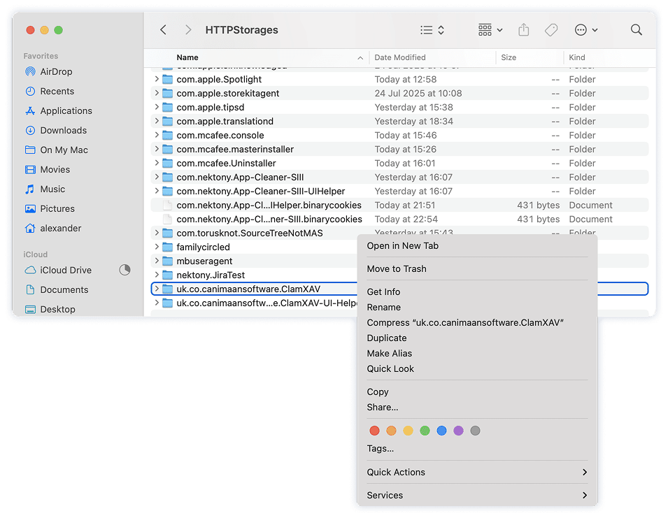 the right-click menu in Finder