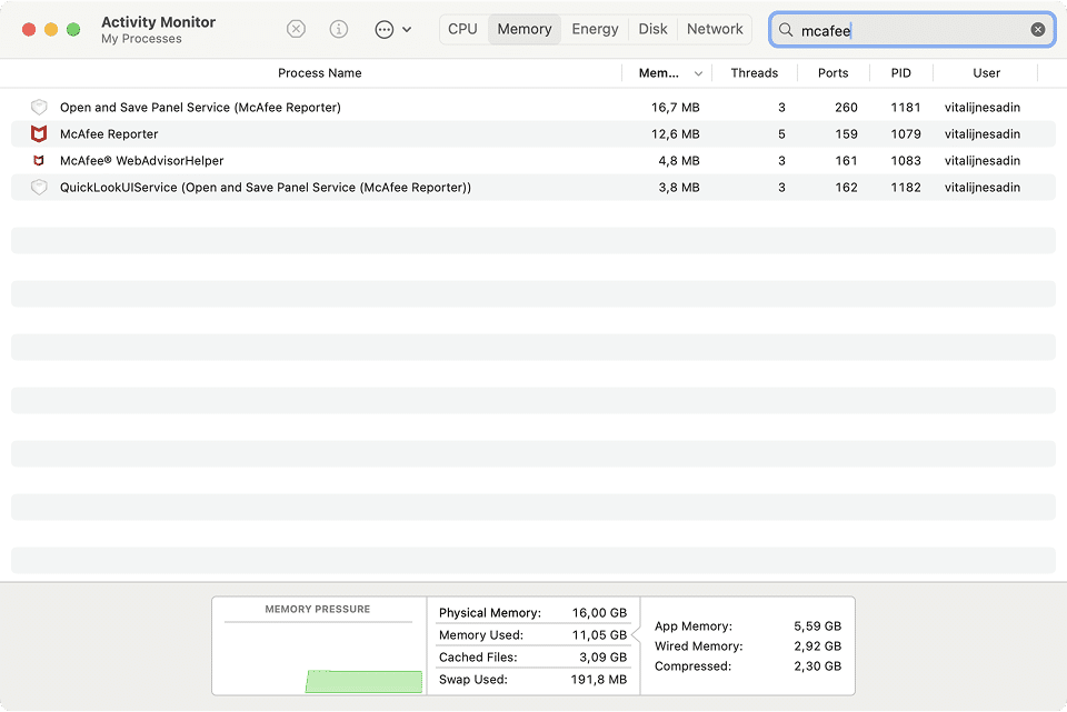 the Total Protection process in Activity Monitor
