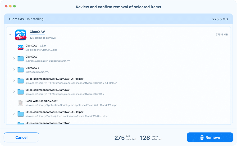 the Review and confirm removal window in App Clenaer & Uninstaller